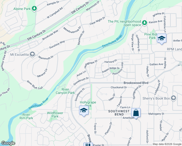 map of restaurants, bars, coffee shops, grocery stores, and more near 61144 Foxglove Loop in Bend