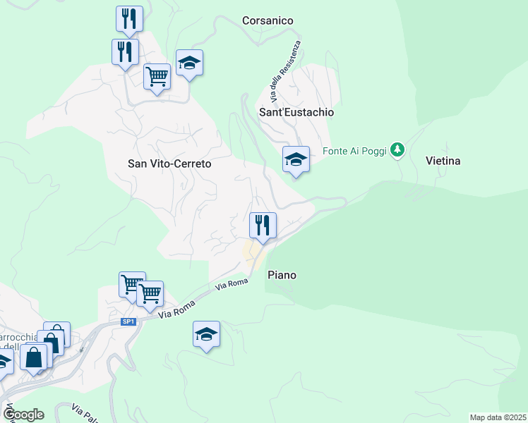 map of restaurants, bars, coffee shops, grocery stores, and more near 24 Via Cozzanello in San Vito-cerreto