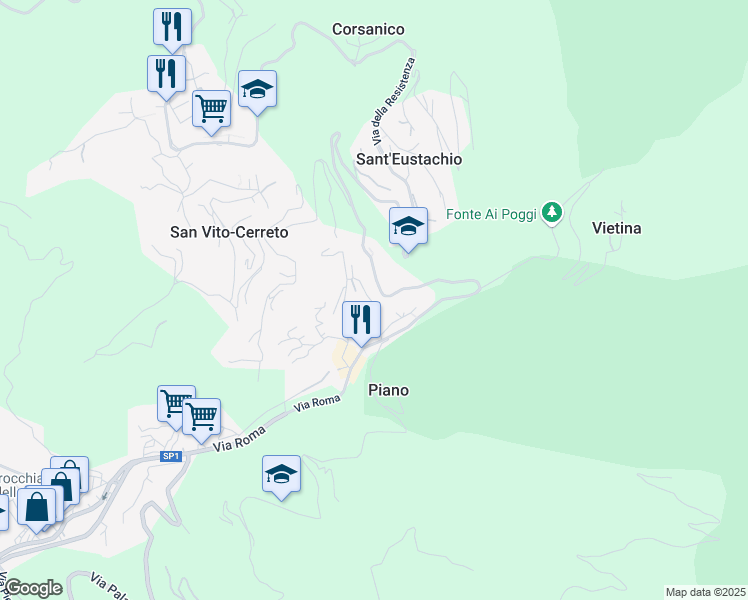 map of restaurants, bars, coffee shops, grocery stores, and more near 24 Via Cozzanello in San Vito-cerreto