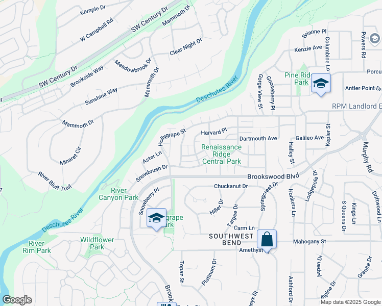 map of restaurants, bars, coffee shops, grocery stores, and more near 19622 Harvard Place in Bend