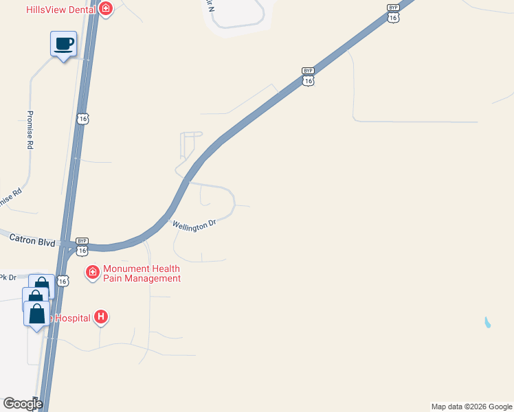 map of restaurants, bars, coffee shops, grocery stores, and more near 1100 Regency Court in Rapid City