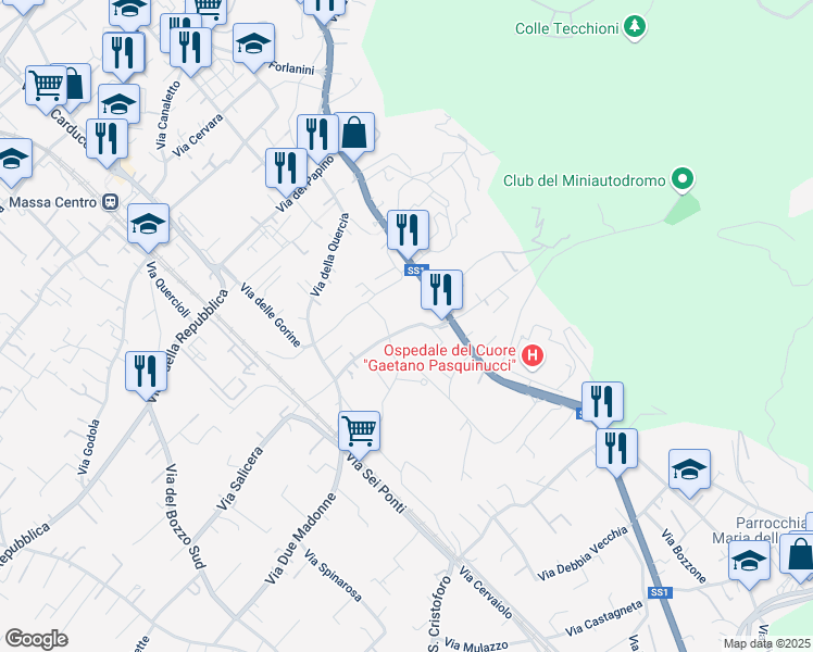 map of restaurants, bars, coffee shops, grocery stores, and more near 7 Via Renaccio in Massa