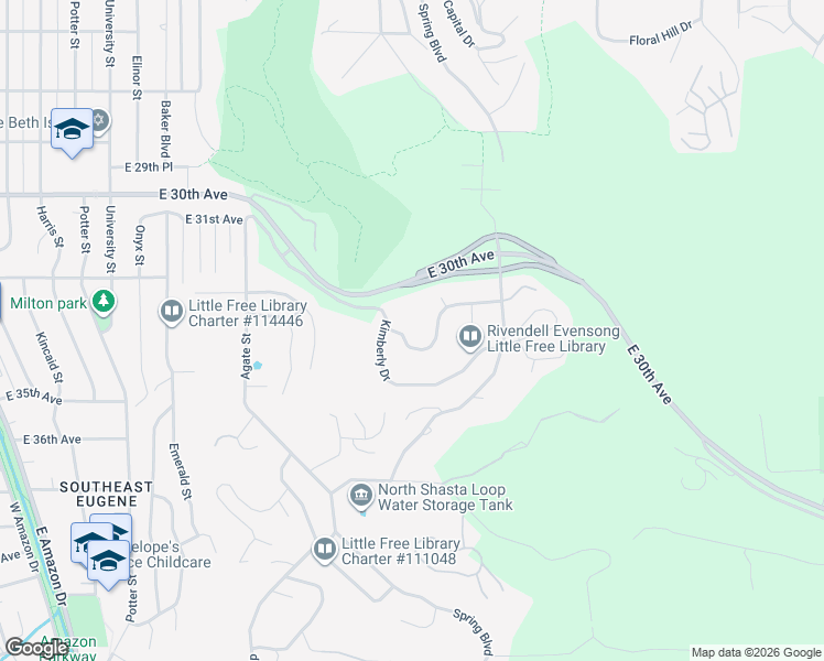 map of restaurants, bars, coffee shops, grocery stores, and more near 1961 Dogwood Drive in Eugene