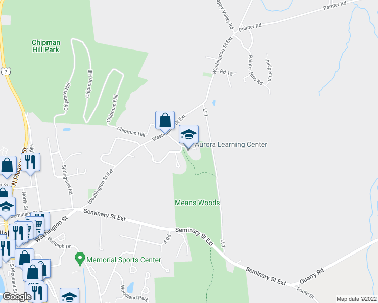 map of restaurants, bars, coffee shops, grocery stores, and more near 238 Peterson Terrace in Middlebury