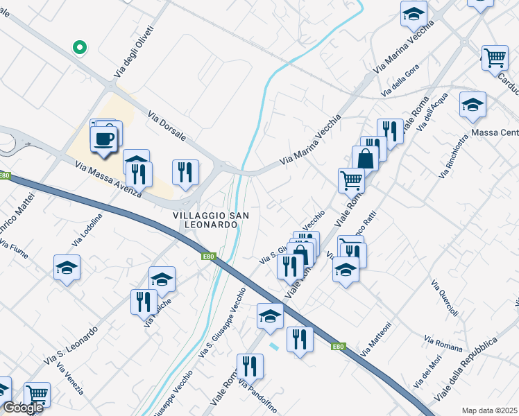 map of restaurants, bars, coffee shops, grocery stores, and more near 8 Via Madonna del Golfo in Massa