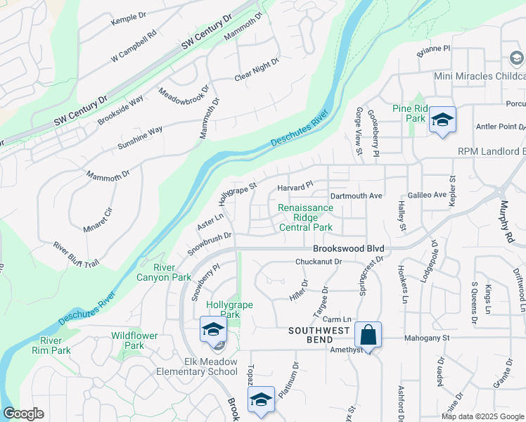 map of restaurants, bars, coffee shops, grocery stores, and more near 19622 Harvard Place in Bend