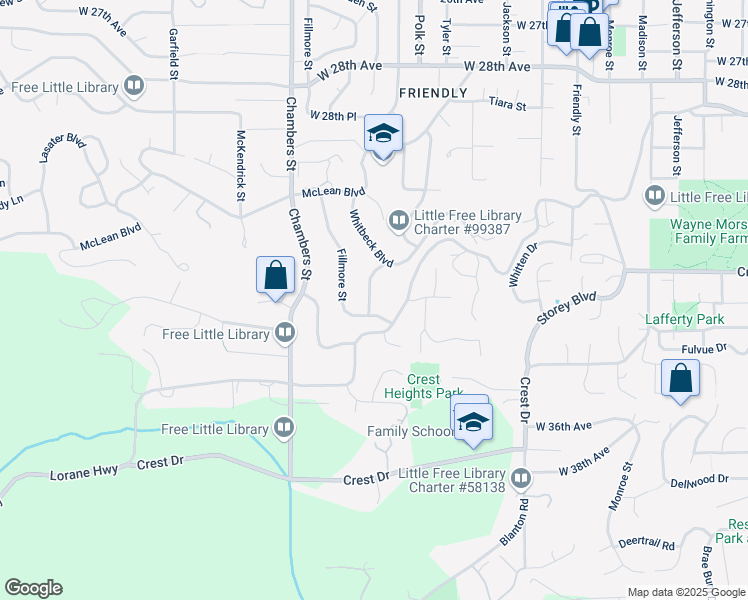 map of restaurants, bars, coffee shops, grocery stores, and more near 3365 Heather Way in Eugene