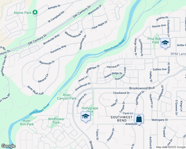 map of restaurants, bars, coffee shops, grocery stores, and more near 61164 Foxglove Loop in Bend