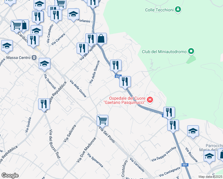 map of restaurants, bars, coffee shops, grocery stores, and more near 7 Via Renaccio in Massa