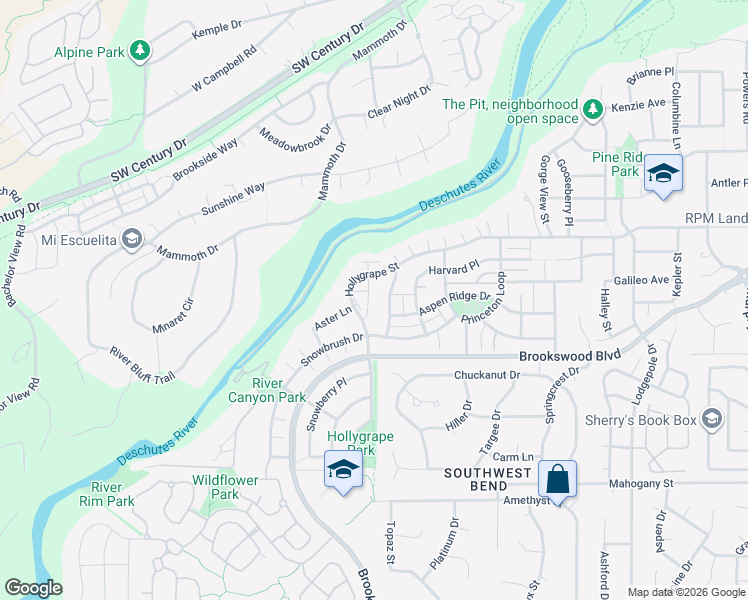 map of restaurants, bars, coffee shops, grocery stores, and more near 61164 Foxglove Loop in Bend