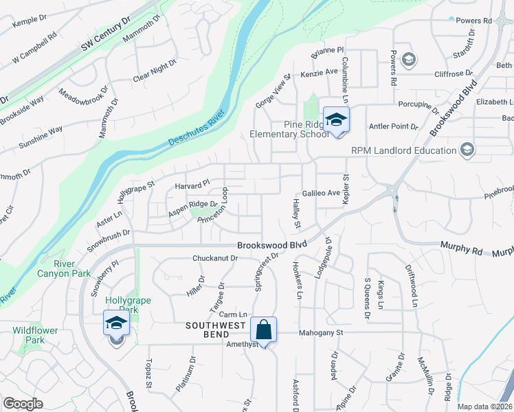 map of restaurants, bars, coffee shops, grocery stores, and more near 61143 Montrose Pass Street in Bend