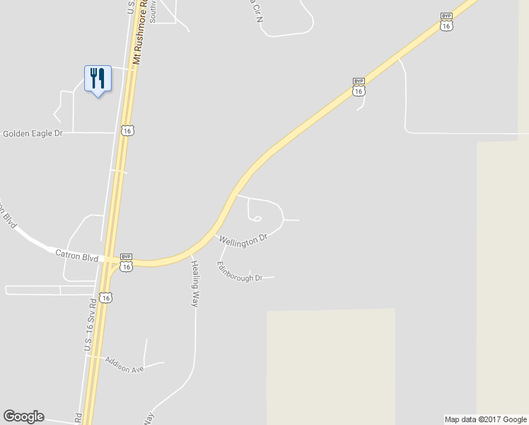 map of restaurants, bars, coffee shops, grocery stores, and more near 6566 Wellington Court in Rapid City