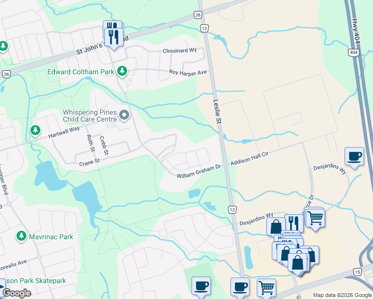 map of restaurants, bars, coffee shops, grocery stores, and more near 80 Radial Drive in Aurora