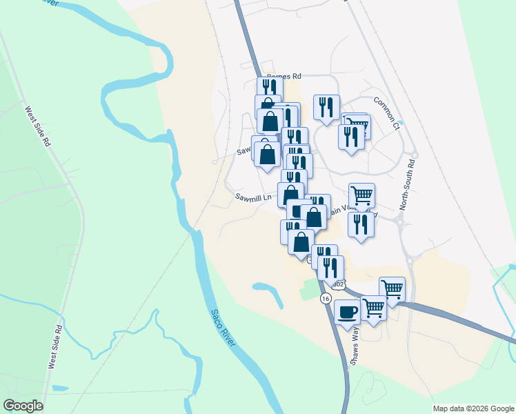 map of restaurants, bars, coffee shops, grocery stores, and more near 1550 White Mountain Highway in Conway