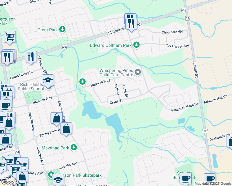 map of restaurants, bars, coffee shops, grocery stores, and more near in Aurora