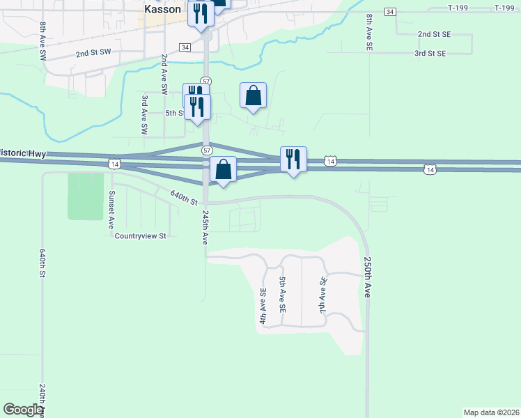 map of restaurants, bars, coffee shops, grocery stores, and more near 800 4th Avenue Southeast in Kasson