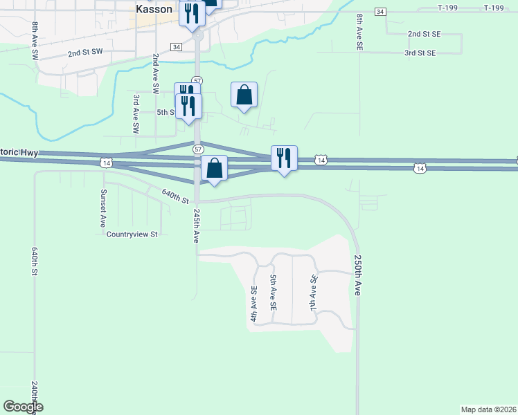 map of restaurants, bars, coffee shops, grocery stores, and more near 800 4th Avenue Southeast in Kasson