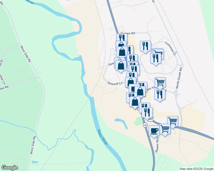 map of restaurants, bars, coffee shops, grocery stores, and more near 1550 White Mountain Highway in Conway
