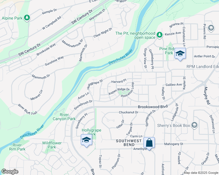 map of restaurants, bars, coffee shops, grocery stores, and more near 19635 Harvard Place in Bend