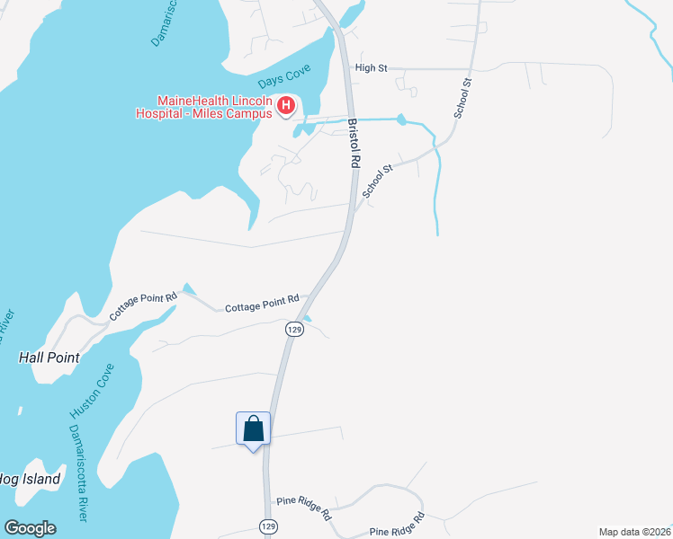 map of restaurants, bars, coffee shops, grocery stores, and more near 168 Bristol Road in Damariscotta