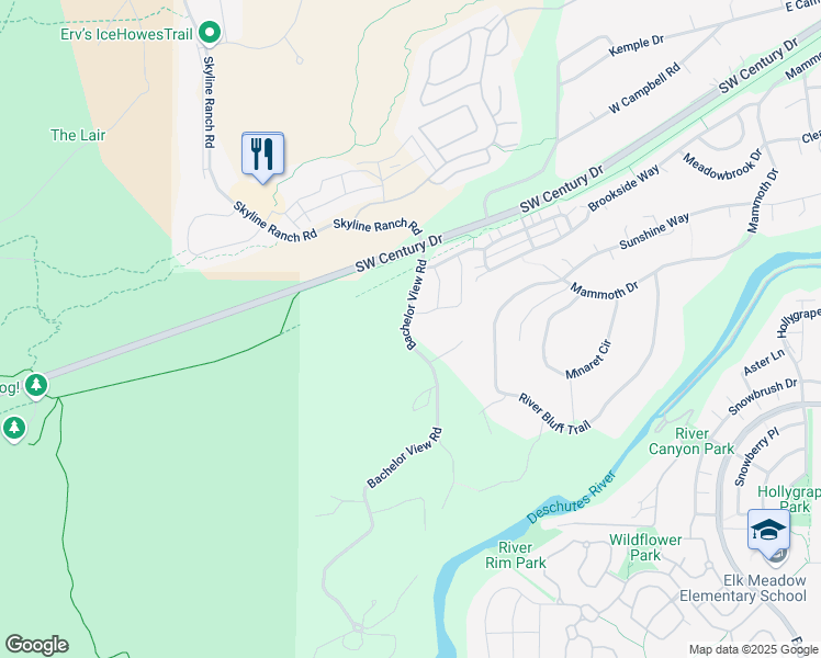 map of restaurants, bars, coffee shops, grocery stores, and more near 61184 Bachelor View Road in Bend