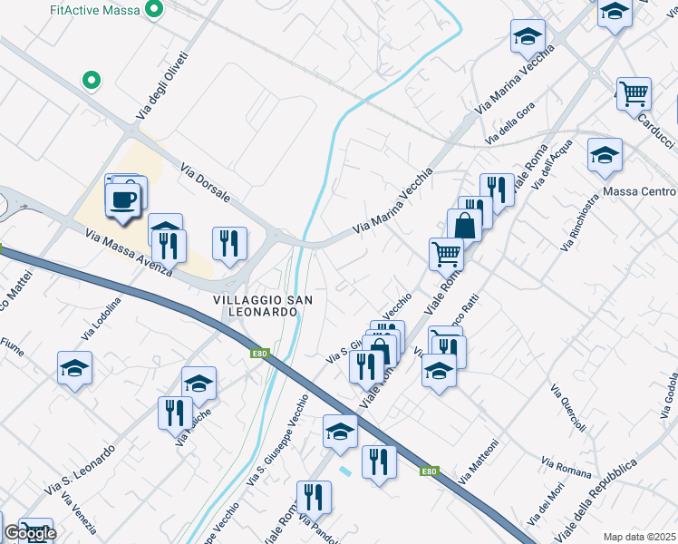 map of restaurants, bars, coffee shops, grocery stores, and more near 8 Via Madonna del Golfo in Massa