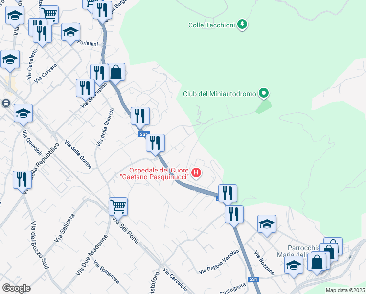 map of restaurants, bars, coffee shops, grocery stores, and more near 24 Via Canalmagro in Massa