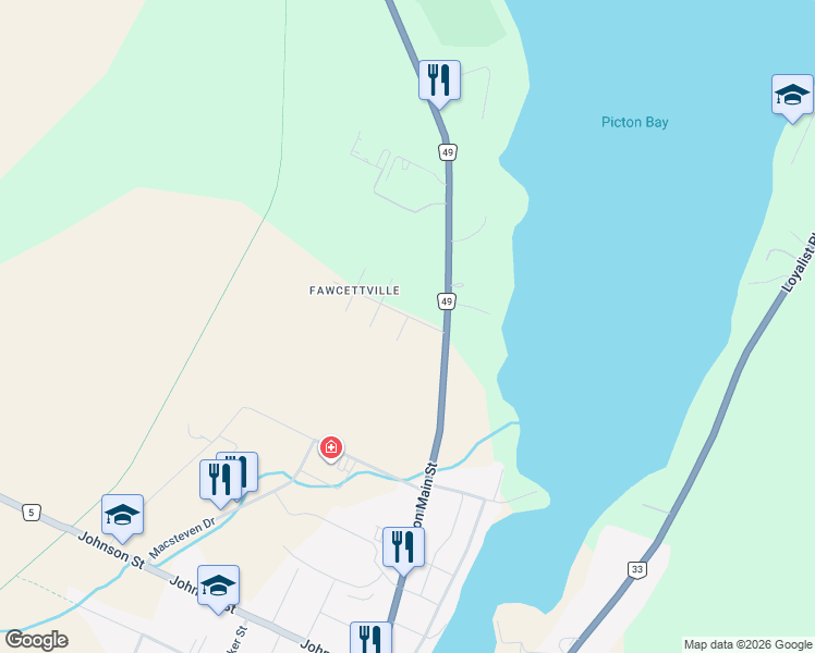 map of restaurants, bars, coffee shops, grocery stores, and more near 2 1st Street in Prince Edward