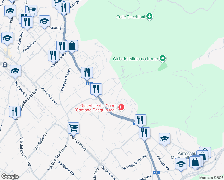 map of restaurants, bars, coffee shops, grocery stores, and more near 24/A Via Canalmagro in Massa