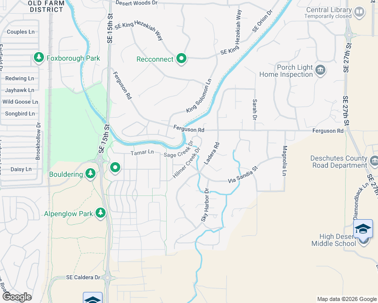 map of restaurants, bars, coffee shops, grocery stores, and more near 61135 Ladera Road in Bend