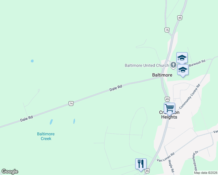 map of restaurants, bars, coffee shops, grocery stores, and more near 9150 Dale Road in Cobourg