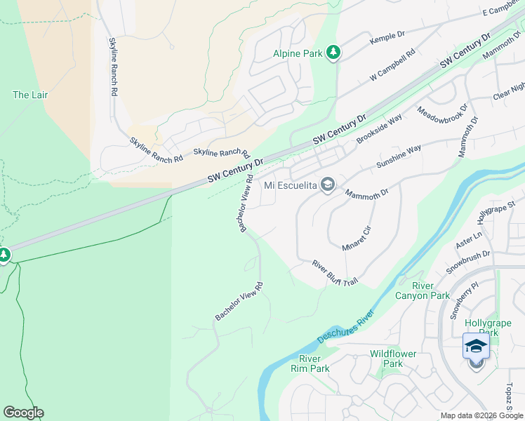 map of restaurants, bars, coffee shops, grocery stores, and more near 61196 Bachelor View Road in Bend