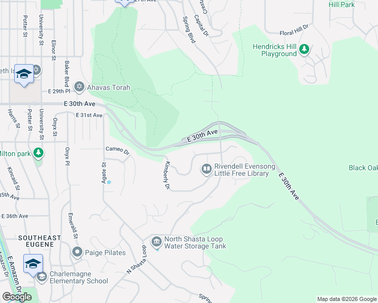 map of restaurants, bars, coffee shops, grocery stores, and more near 2031 Dogwood Drive in Eugene