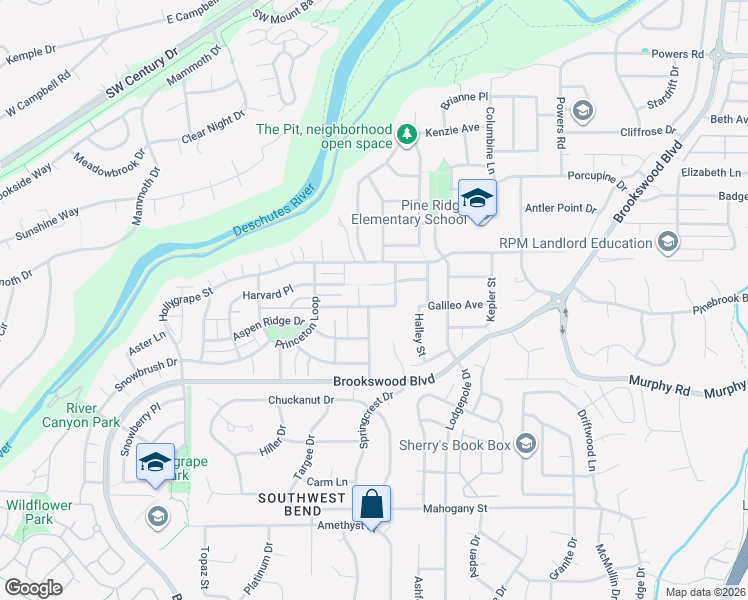 map of restaurants, bars, coffee shops, grocery stores, and more near 19748 Dartmouth Avenue in Bend
