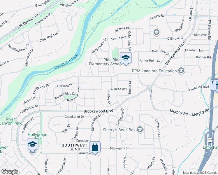 map of restaurants, bars, coffee shops, grocery stores, and more near 61178 Hubble Street in Bend