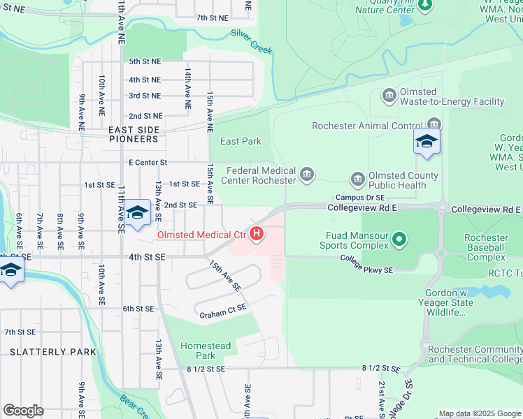 map of restaurants, bars, coffee shops, grocery stores, and more near 1738 East Center Street in Rochester