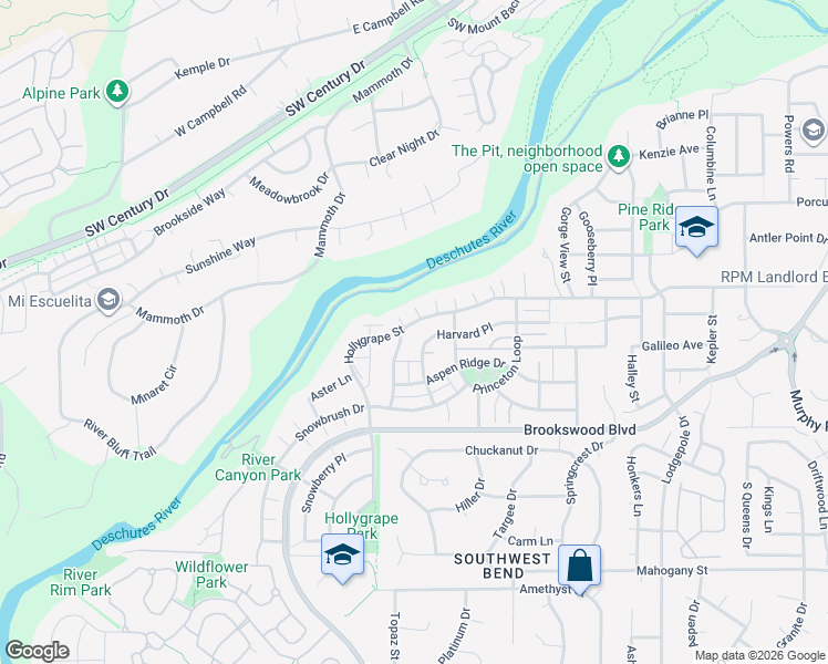 map of restaurants, bars, coffee shops, grocery stores, and more near 19605 Hollygrape Street in Bend