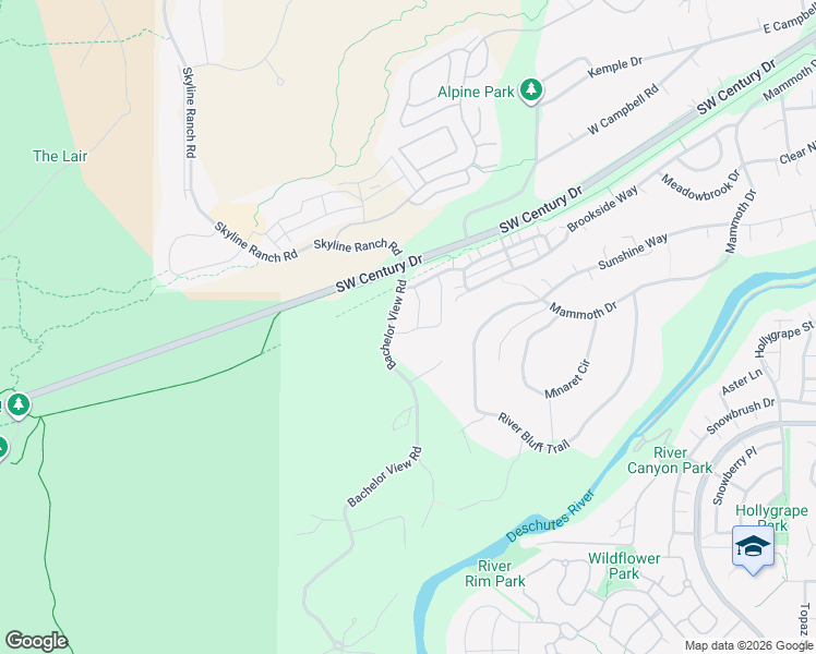 map of restaurants, bars, coffee shops, grocery stores, and more near 61196 Bachelor View Road in Bend
