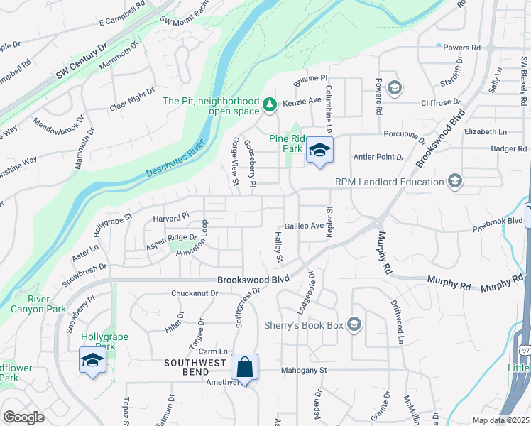 map of restaurants, bars, coffee shops, grocery stores, and more near 61190 Forest Meadow Place in Bend