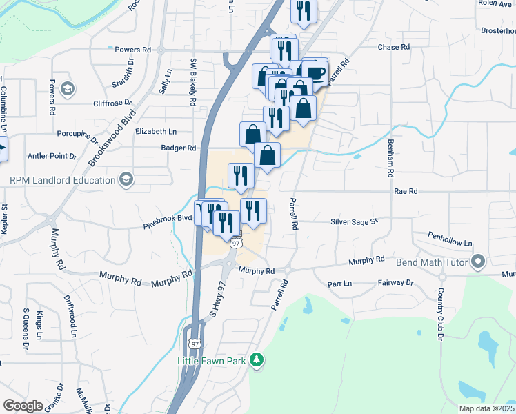 map of restaurants, bars, coffee shops, grocery stores, and more near 61200 U.S. 97 Business in Bend
