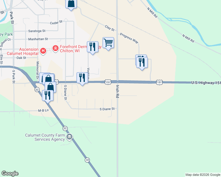 map of restaurants, bars, coffee shops, grocery stores, and more near 789-899 Calumet Street in Chilton