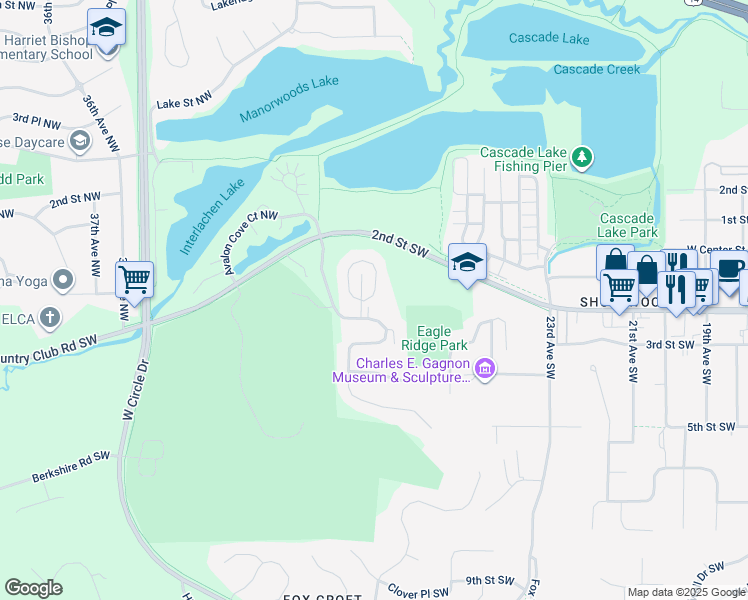 map of restaurants, bars, coffee shops, grocery stores, and more near 13 Conner Circle Southwest in Rochester