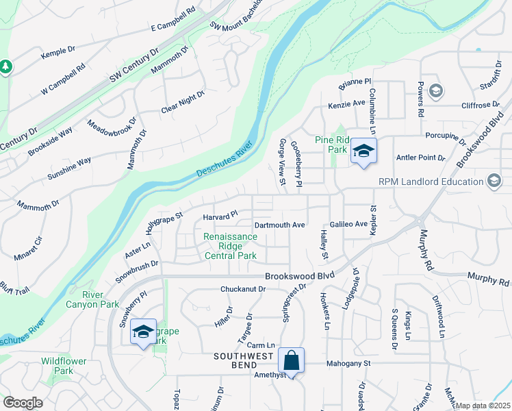 map of restaurants, bars, coffee shops, grocery stores, and more near 19706 Harvard Place in Bend