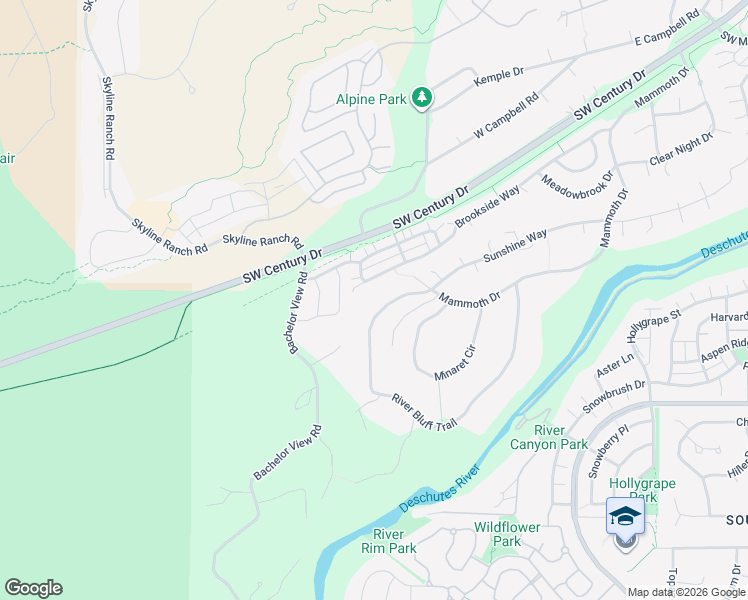 map of restaurants, bars, coffee shops, grocery stores, and more near 61167 River Bluff Trail in Bend