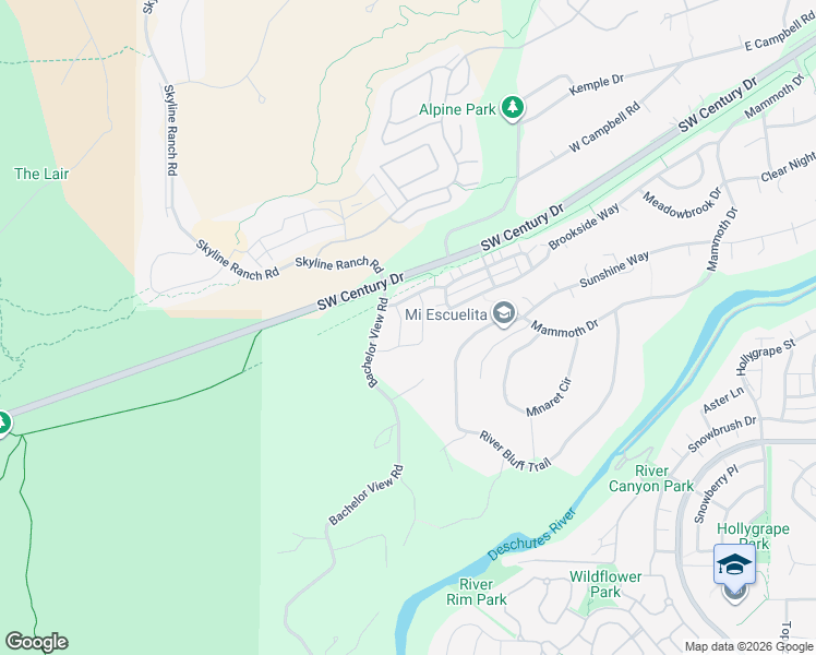map of restaurants, bars, coffee shops, grocery stores, and more near 19305 Brookside Way in Bend