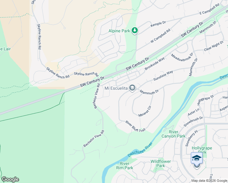 map of restaurants, bars, coffee shops, grocery stores, and more near 19305 Brookside Way in Bend