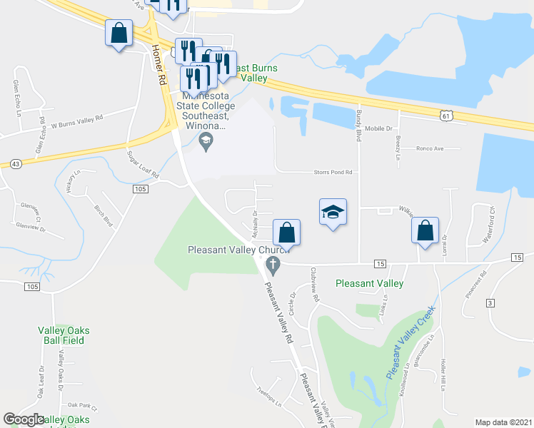 map of restaurants, bars, coffee shops, grocery stores, and more near 1372A Ln 3 in Winona