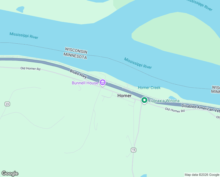 map of restaurants, bars, coffee shops, grocery stores, and more near 36096 Old Homer Road in Winona
