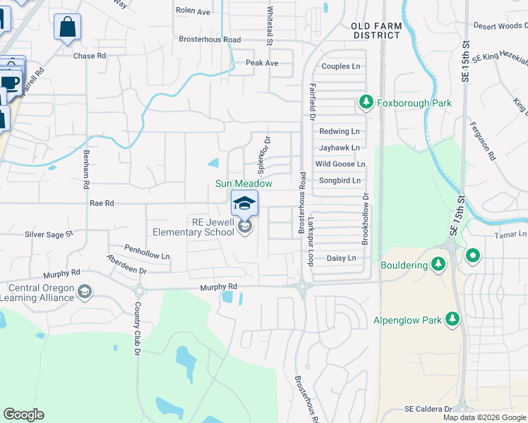 map of restaurants, bars, coffee shops, grocery stores, and more near 61187 Cone Flower Street in Bend