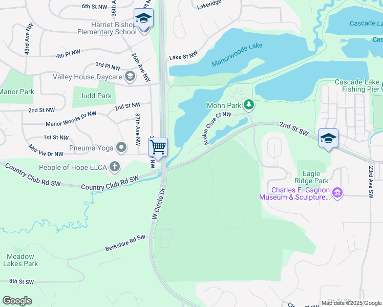 map of restaurants, bars, coffee shops, grocery stores, and more near 3250 Avalon Cove Lane Northwest in Rochester